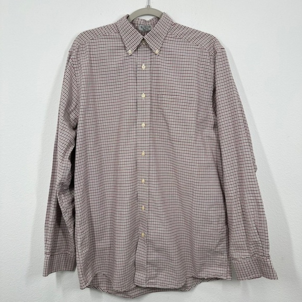 L.L. Bean Men's 16-36 Button Down‎ Shirt Maroon Checkered Plaid Cotton